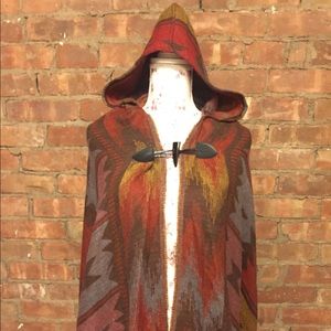 Navajo print hooded poncho